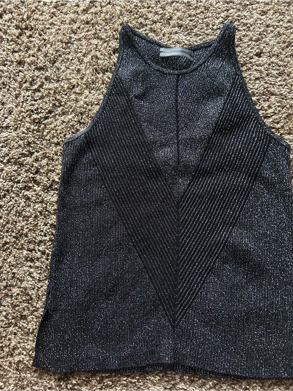 Anthropologie Black Shimmer Ribbed V-Front Tank